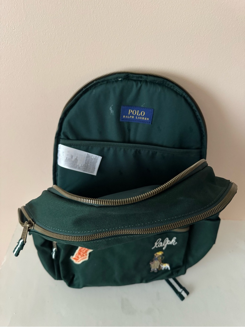 Polo Ralph Lauren Embroidered Bear & Dog Forest Green Backpack. New - Picture 6 of 10